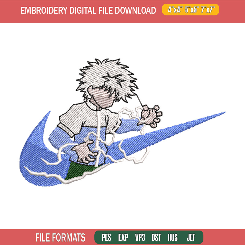 Killua zoldyck embroidery design, hunter x hunter embroidery, Logo design, anime design, anime shirt, Digital download.jpg