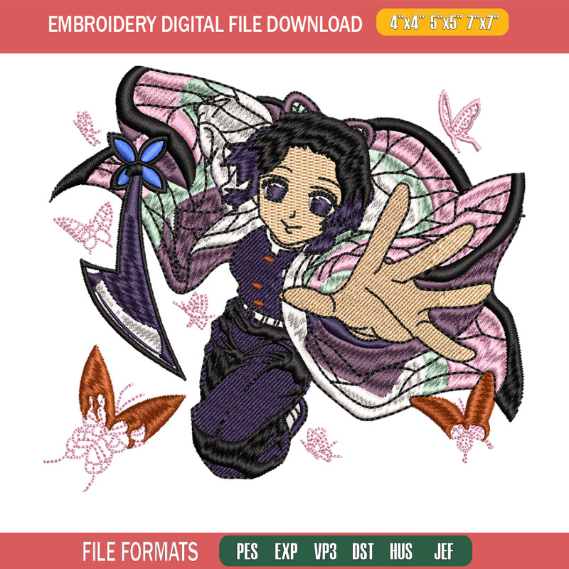 Kochou Shinobu embroidery design, Kimetsu no Yaiba embroidery, logo design, anime design, anime shirt, Digital download.jpg
