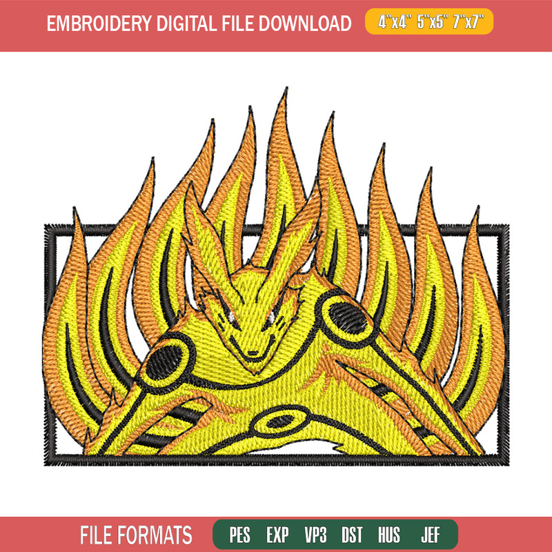 Kurama frame embroidery design, Naruto embroidery, Embroidery shirt, Embroidery file, Anime design, Digital download.jpg