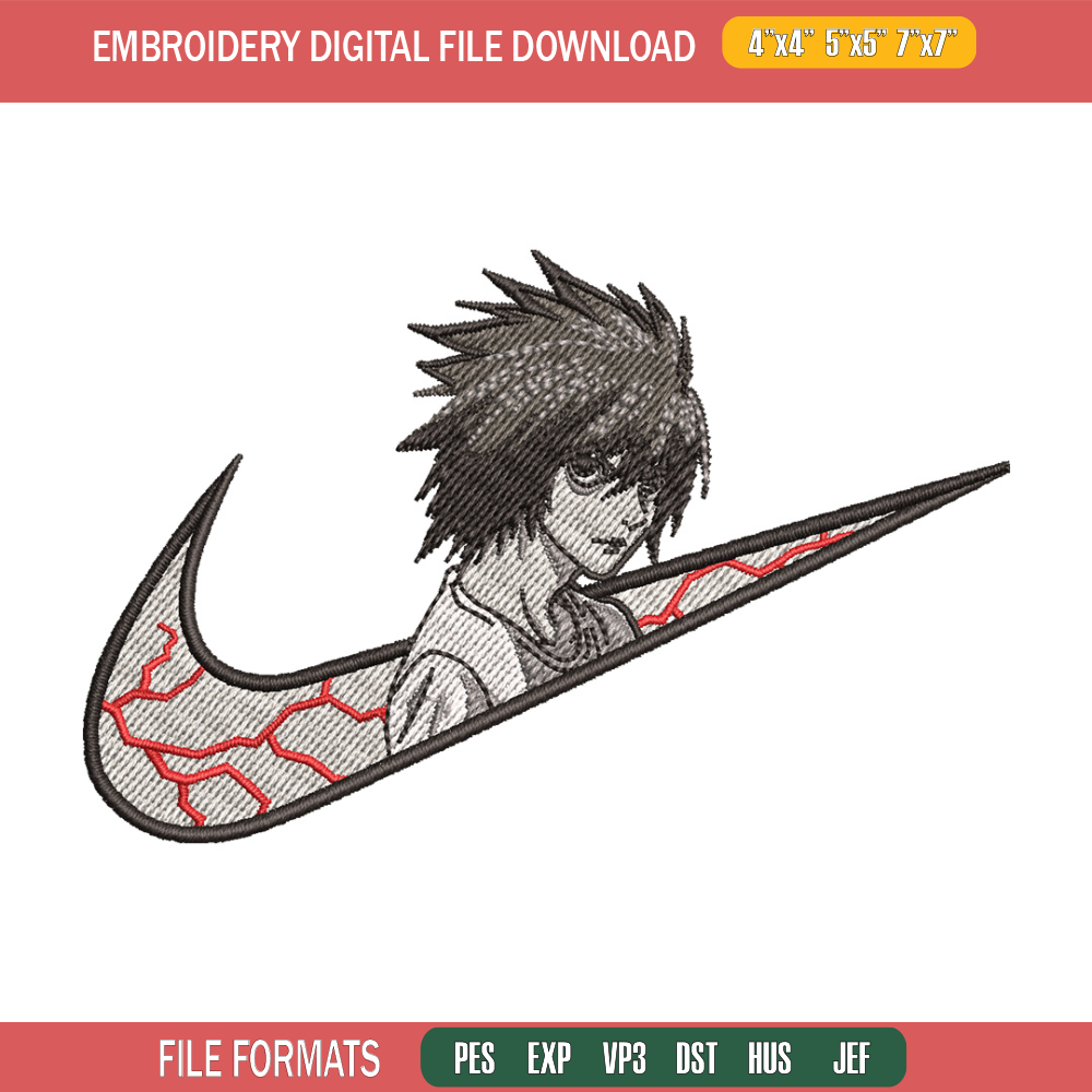L x nike embroidery design, Death note embroidery, Nike design, Embroidery shirt, Embroidery file, Digital download.jpg