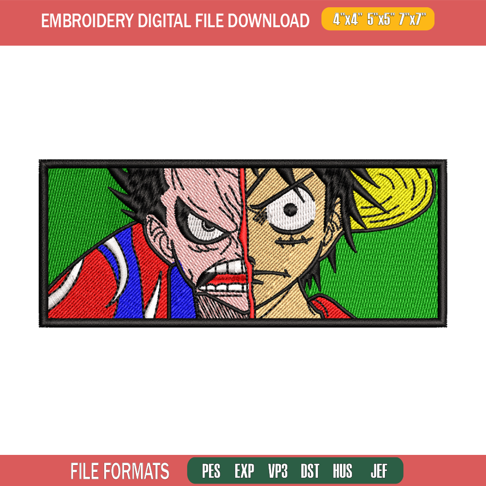 Luffy gear 4 embroidery design, One Piece embroidery, embroidery file, anime design, anime shirt, Digital download.jpg