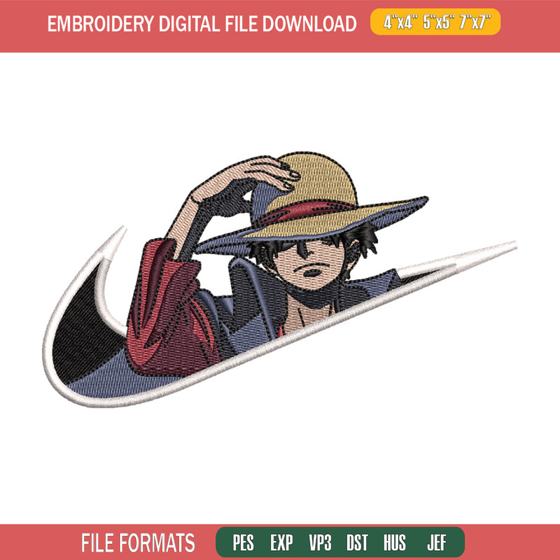Luffy swoosh embroidery design, One piece embroidery, Nike design, Embroidery shirt, Embroidery file, Digital download.jpg