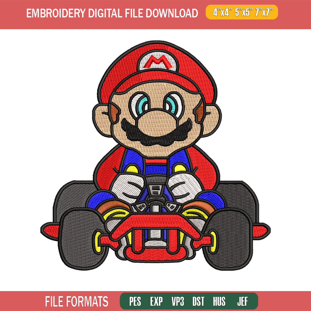 Mario car embroidery design, Super Mario bros embroidery, game design, logo design, game shirt, Digital download..jpg