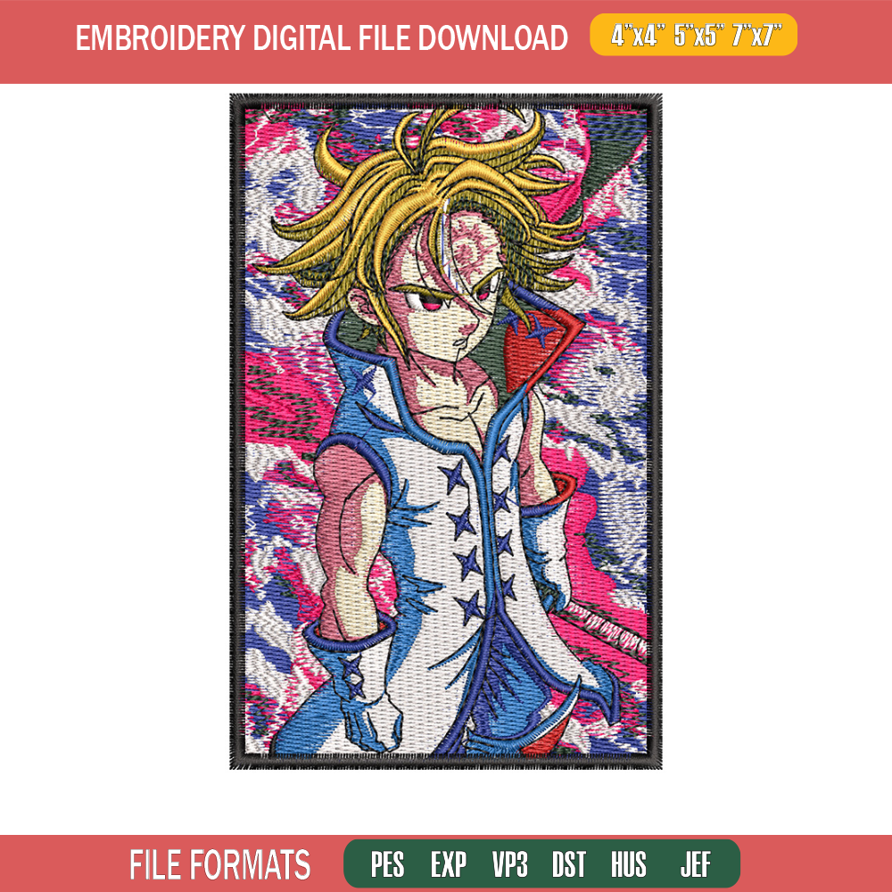 Meliodas poster embroidery design, Meliodas embroidery,Embroidery shirt, Embroidery file, Anime design, Digital download.jpg