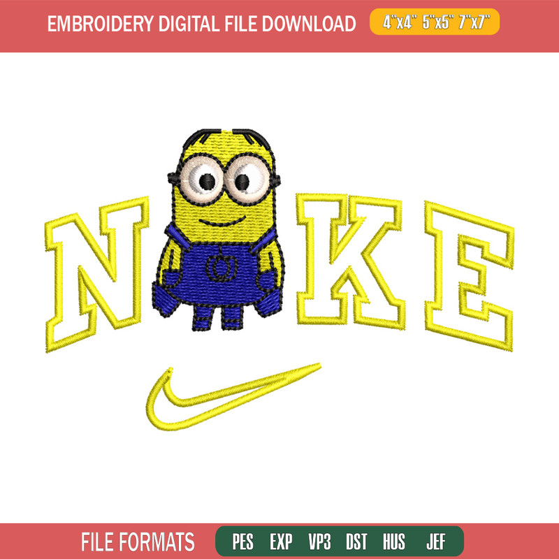 Minion x nike embroidery design, Minion embroidery, Embroidery file, Embroidery shirt, Nike design, Digital download.jpg