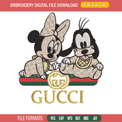 minnie goofy baby embroidery design, gucci embroidery, embroidery file, logo shirt, sport embroidery, digital download