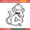 Monkey black white embroidery design, Monkey embroidery, Embroidery file, Embroidery shirt, Emb design, Digital download.jpg