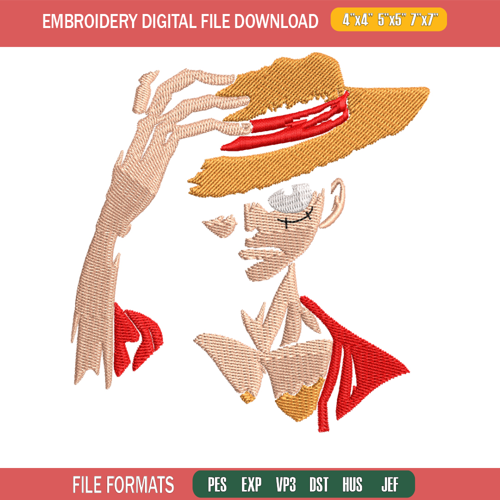 Monkey D. Luffy embroidery design, One Piece embroidery,  embroidery file, anime design, anime shirt, Digital download.jpg