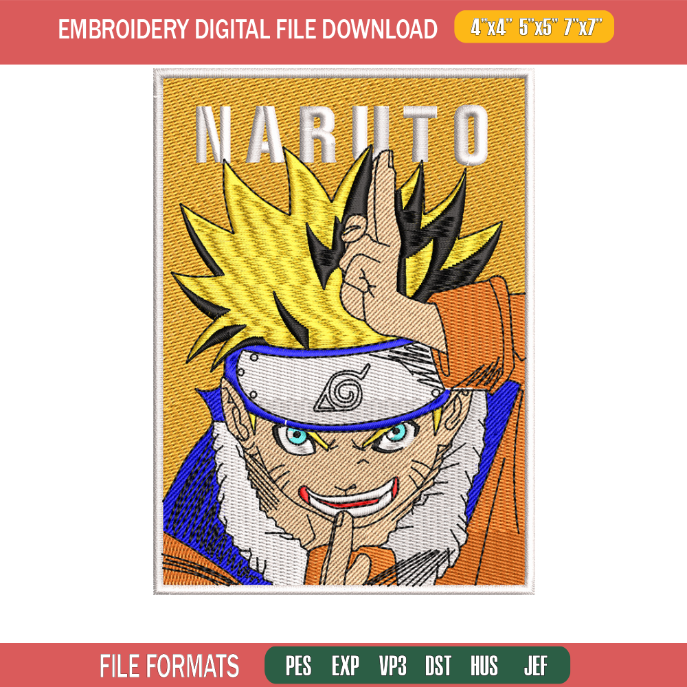 Naruto poster embroidery design, Naruto embroidery, embroidery file, anime design, anime shirt, Digital download.jpg