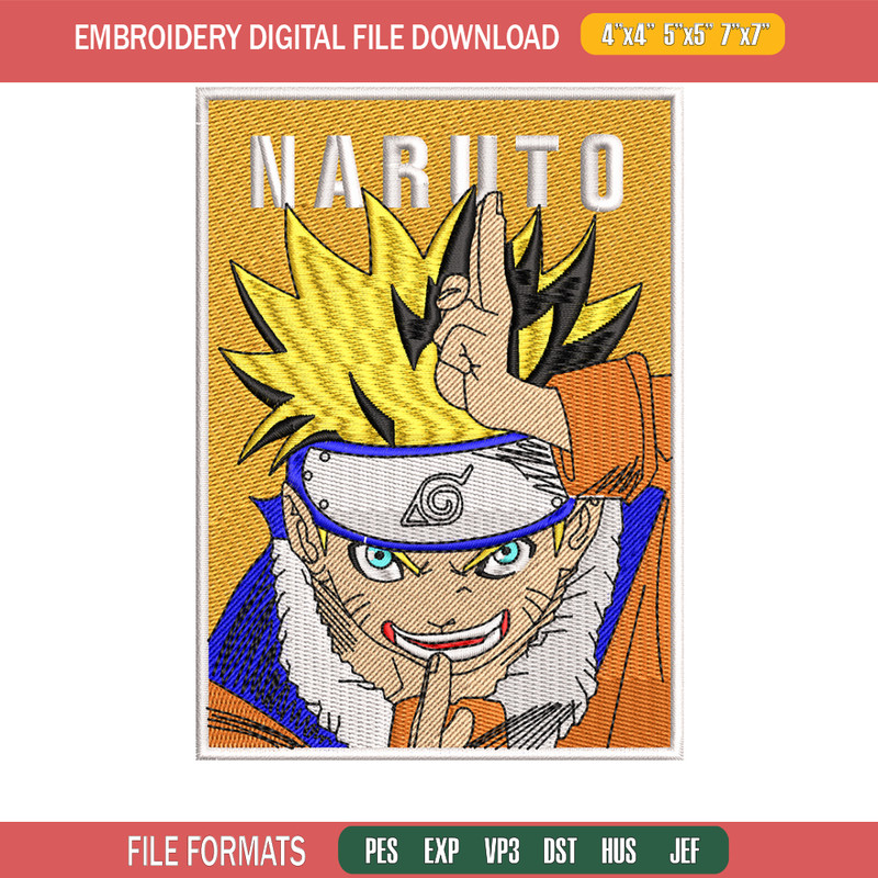 Naruto poster embroidery design, Naruto embroidery, embroidery file, anime design, anime shirt, Digital download.jpg