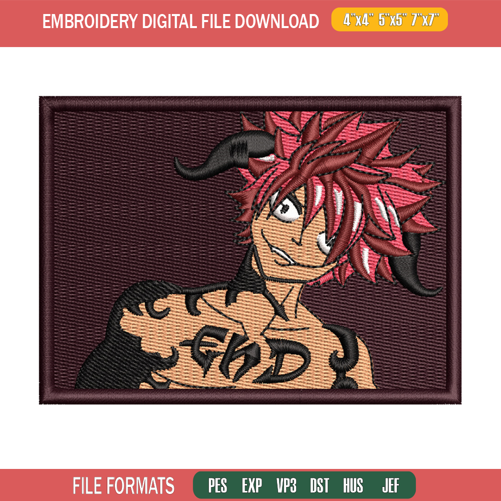 Natsu frame embroidery design, Fairy tail embroidery, Anime design, Embroidery shirt, Embroidery file, Digital download.jpg