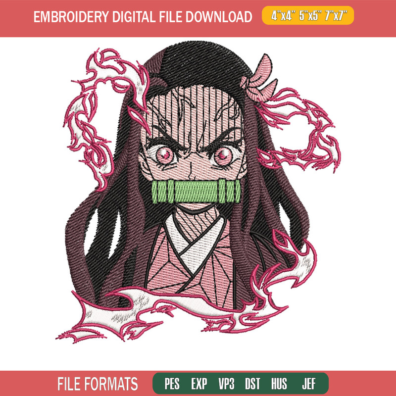 Nezuko angry embroidery design, Neuzko embroidery, Anime design, Embroidery shirt, Embroidery file, Digital download.jpg