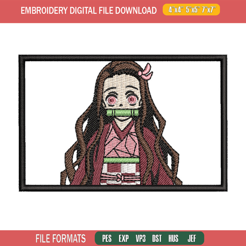 Nezuko rectangle embroidery design, Neuzko embroidery, Anime design, Embroidery shirt, Embroidery file, Digital download.jpg
