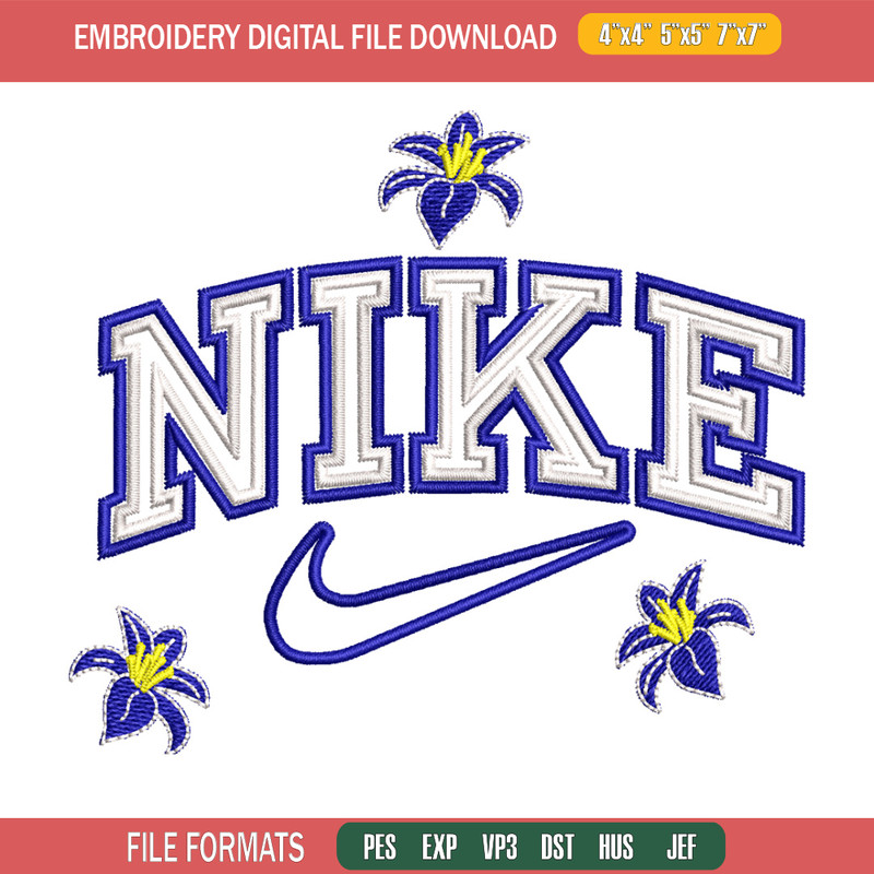 Nike flower embroidery design, Flower embroidery, Nike design, Embroidery shirt, Embroidery file, Digital download.jpg