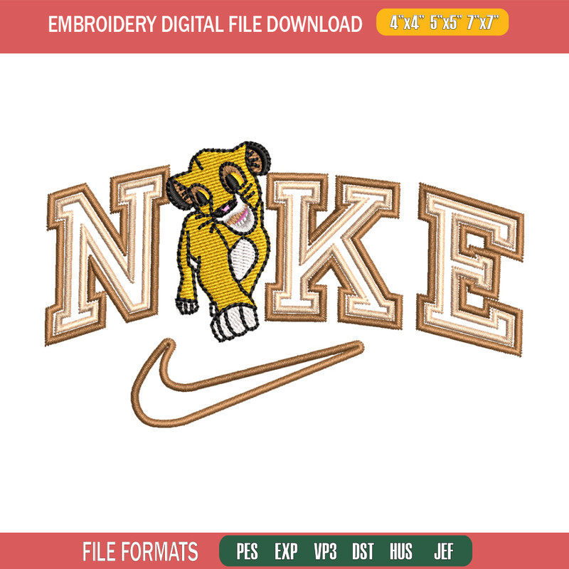 Nike lion child embroidery design, Lion king embroidery,Nike design, Embroidery shirt, Embroidery file, Digital download.jpg