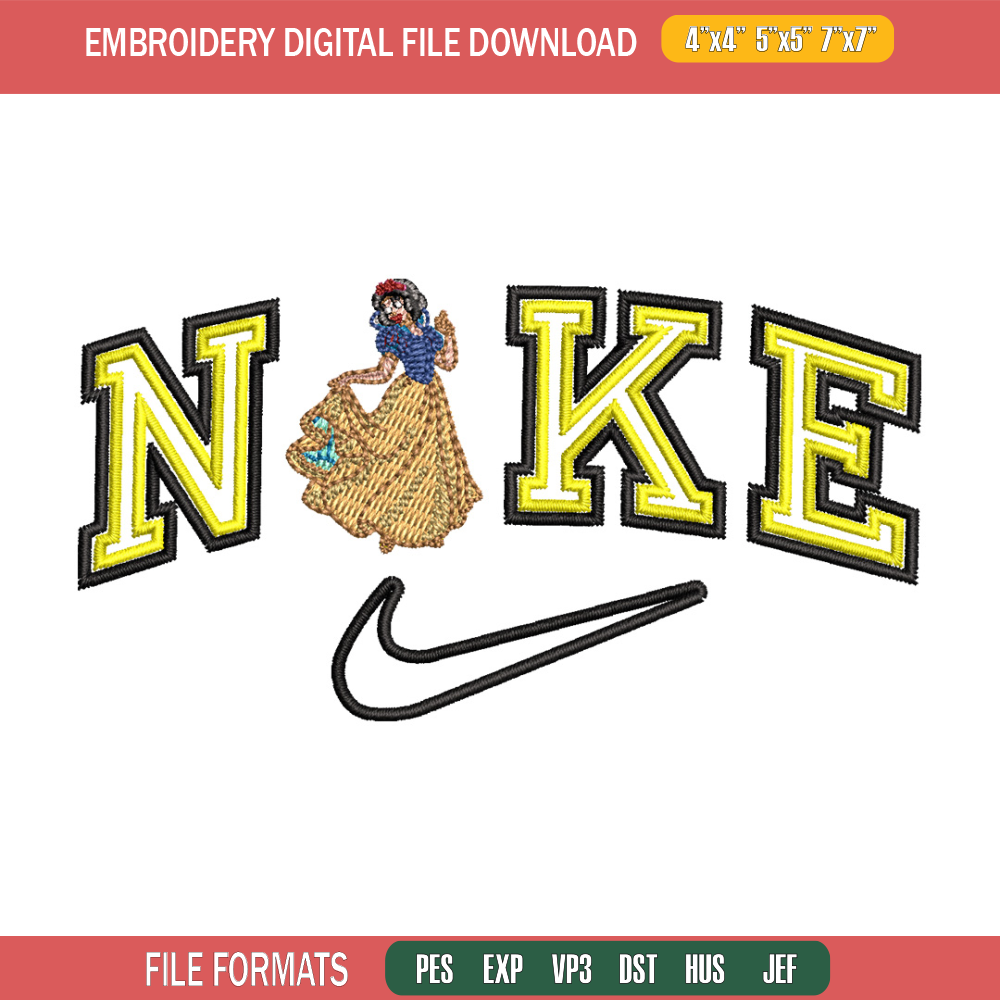 Nike snow white embroidery design, Disney embroidery, Nike design, Embroidery shirt, Embroidery file,Digital download.jpg