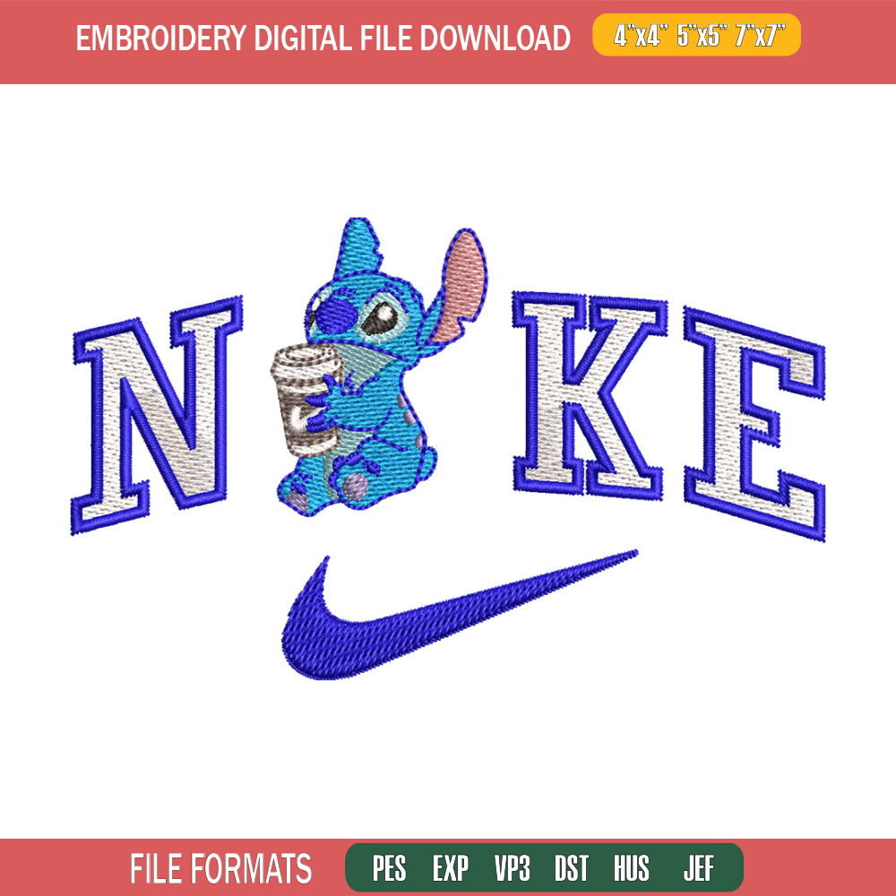 Nike stitch coffee embroidery design, Stitch embroidery, Nike design,Embroidery shirt, Embroidery file, Digital download.jpg