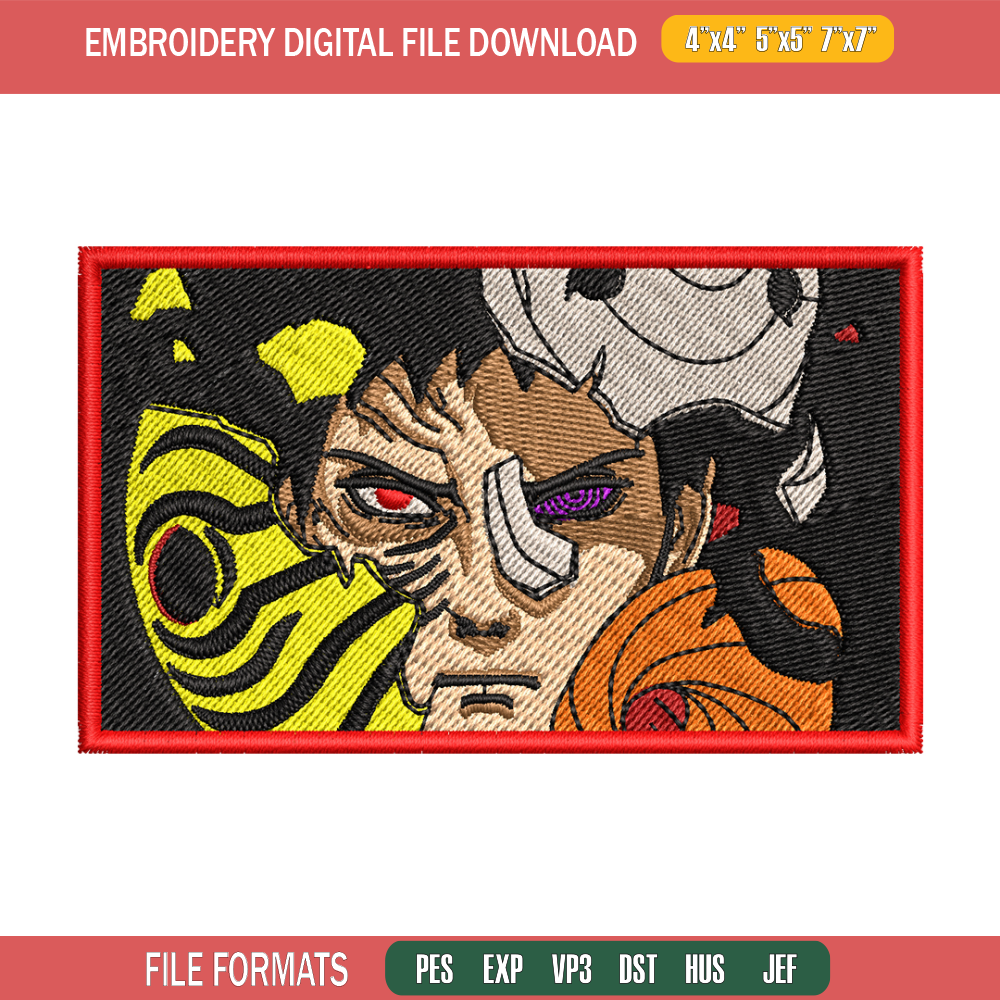 Obito mask broken embroidery design, Naruto embroidery, embroidery file, anime design, anime shirt, Digital download.jpg