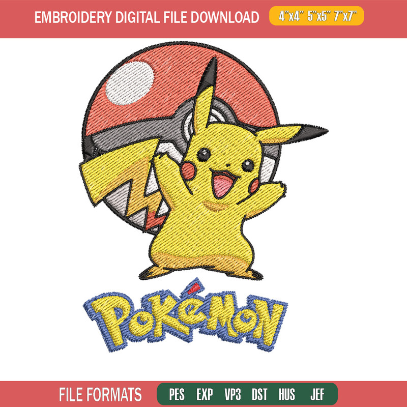 Pikachu embroidery design, Pokemon embroidery, Anime design, Embroidery shirt, Embroidery file, Digital download (2).jpg