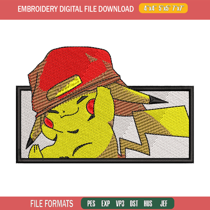 Pikachu wear a hat embroidery design, Pokemon embroidery, embroidery file, anime design, anime shirt, Digital download.jpg