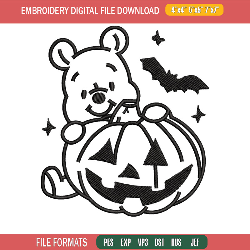Pooh pumpkin embroidery design, Halloween embroidery, Embroidery file, Embroidery shirt, Emb design, Digital download.jpg