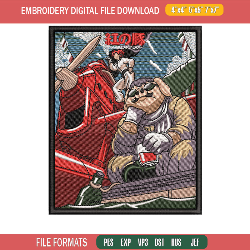 Porco Rosso embroidery design, Ghibli embroidery, Anime design, Embroidery shirt, Embroidery file, Digital download.jpg