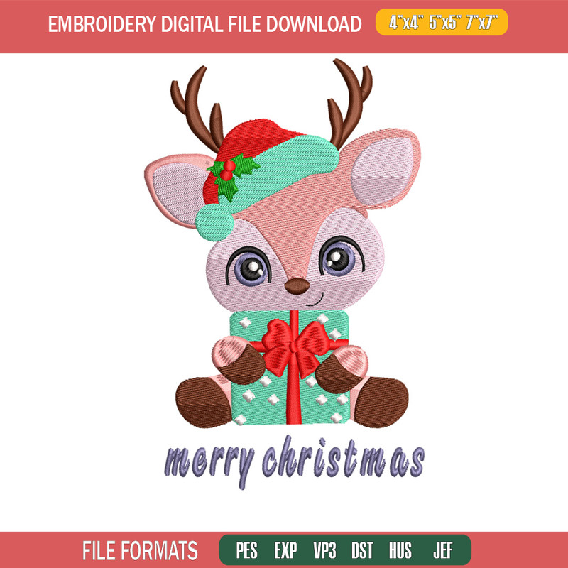 Reindeer chibi embroidery design, Chrismas embroidery, Embroidery file, Embroidery shirt, Emb design,Digital download.jpg