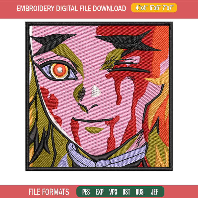 Rengoku face embroidery design, Rengoku embroidery, Anime design, Embroidery shirt, Embroidery file, Digital download.jpg