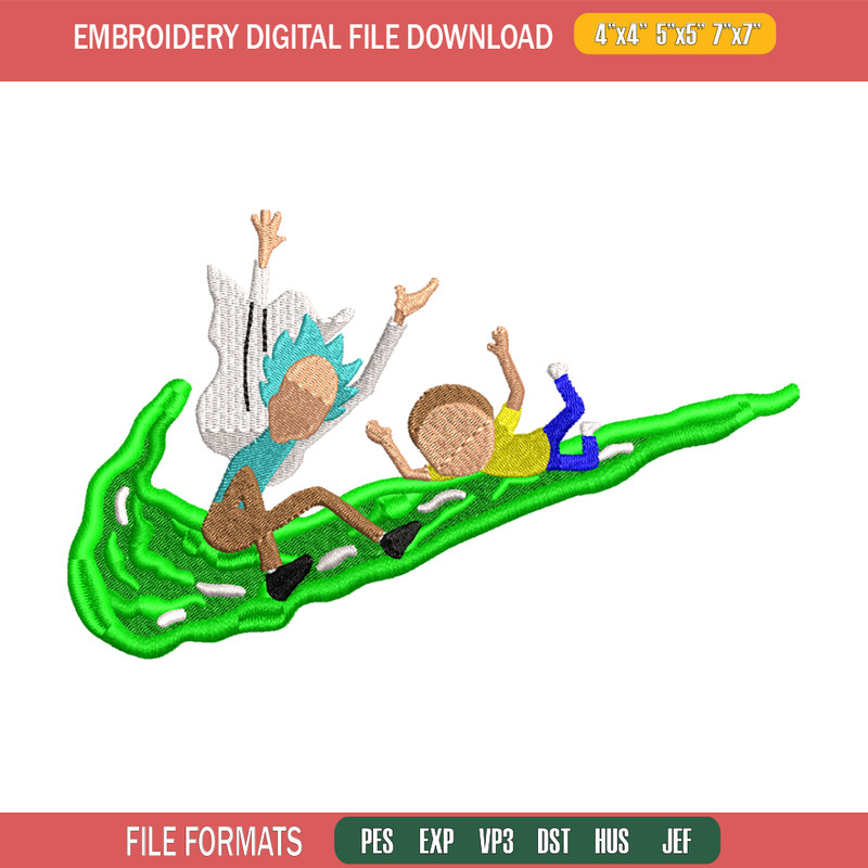 Rick and Morty Nike embroidery design, cartoon embroidery, Nike design, cartoon design, cartoon shirt, Digital download.jpg