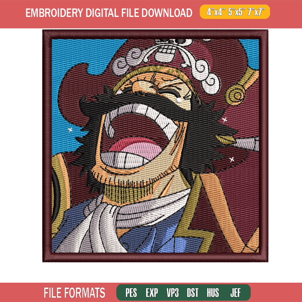 Roger laugh embroidery design, One piece embroidery, Anime design, Embroidery shirt, Embroidery file, Digital download.jpg