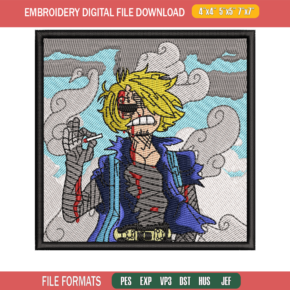 Sanji smoke embroidery design, One piece embroidery, Anime design, Embroidery file, Embroidery shirt, Digital download.jpg
