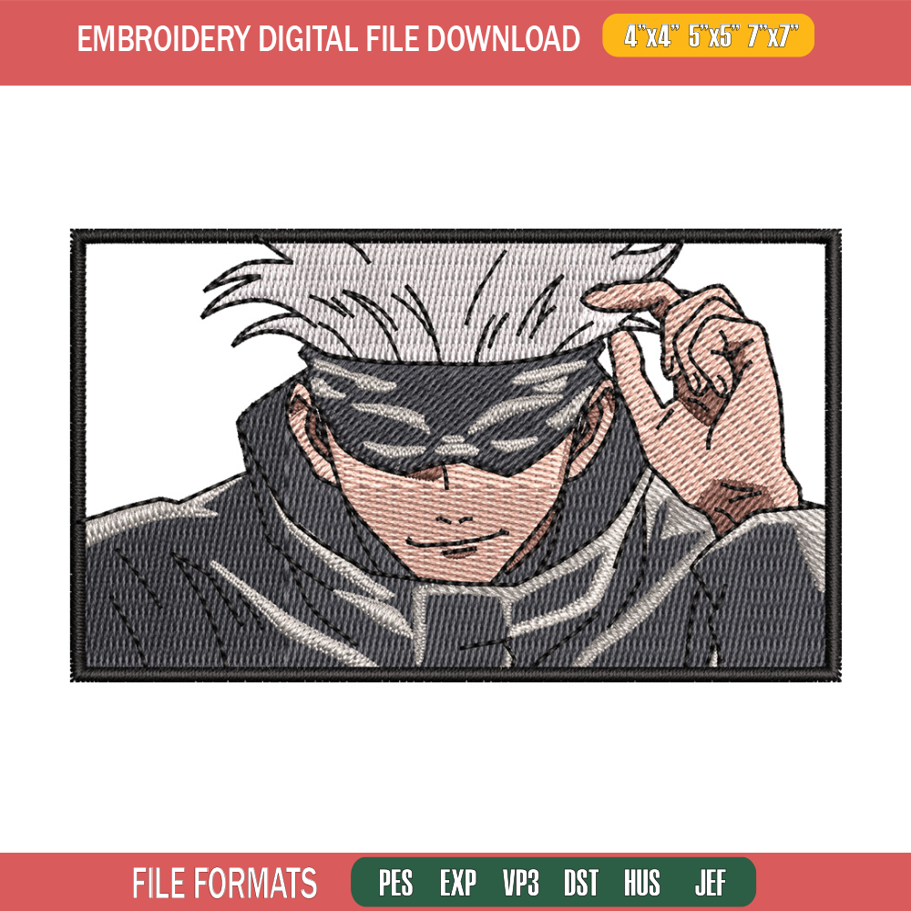Satoru gojo embroidery design, Jujutsu embroidery, Anime design, Embroidery file, Embroidery shirt, Digital download.jpg