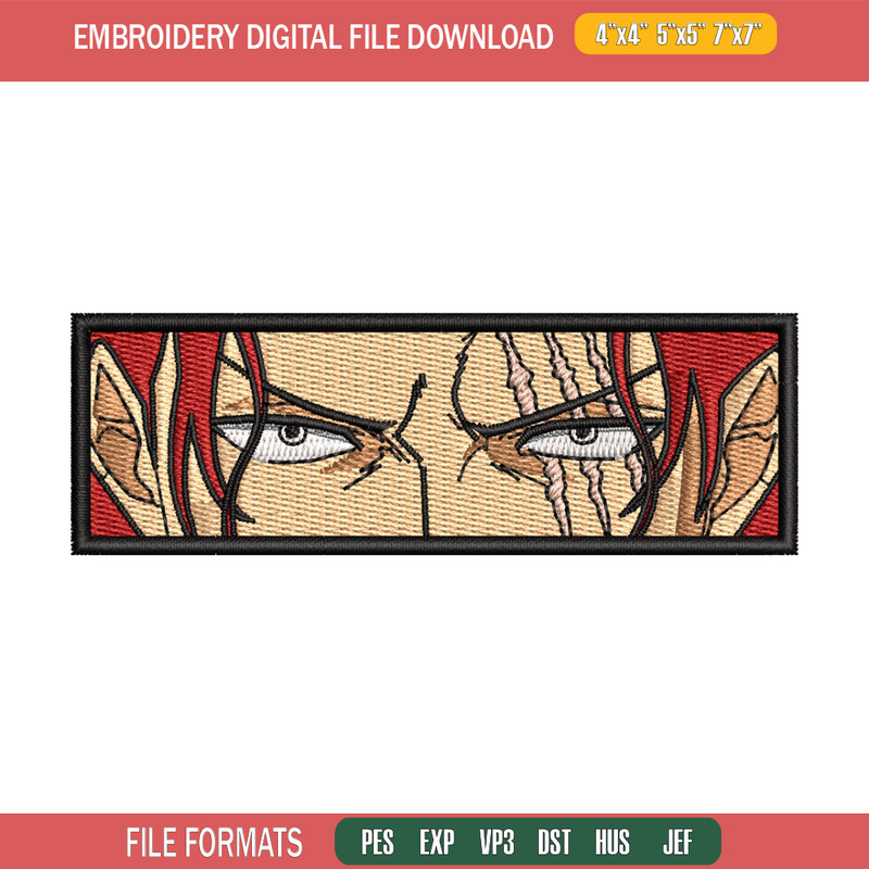 Shank eyes embroidery design, One piece embroidery, Anime design, Embroidery shirt, Embroidery file, Digital download.jpg