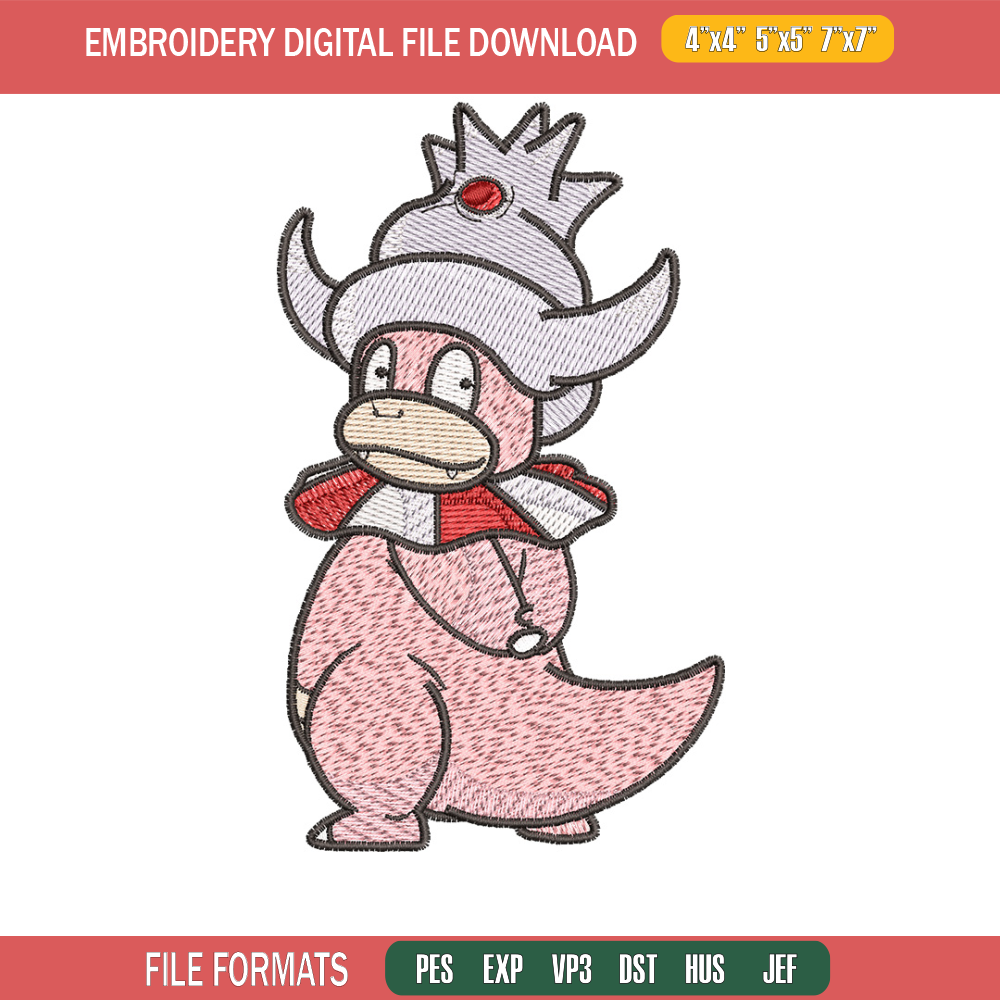 Slowking embroidery design, Pokemon embroidery, Embroidery shirt, Embroidery file, Anime design, Digital download.jpg