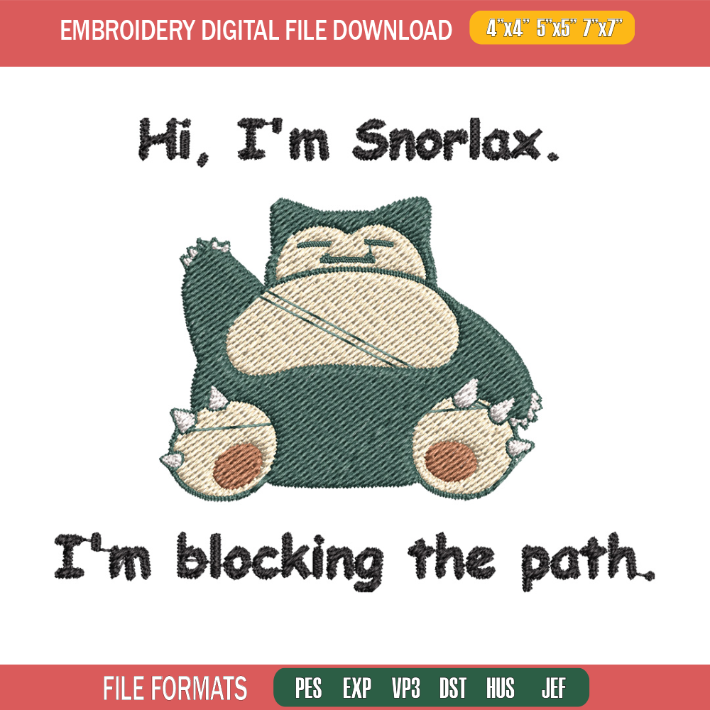 Snorlax embroidery design, Pokemon embroidery, Anime design, Embroidery file, Digital download, Embroidery shirt.jpg