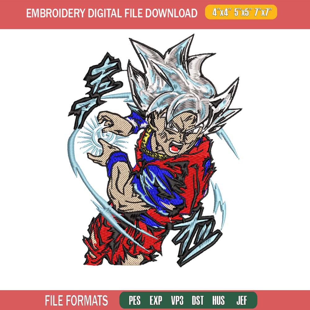 Songoku hair white embroidery design, Dragon ball embroidery, anime design, anime shirt, Digital download.jpg