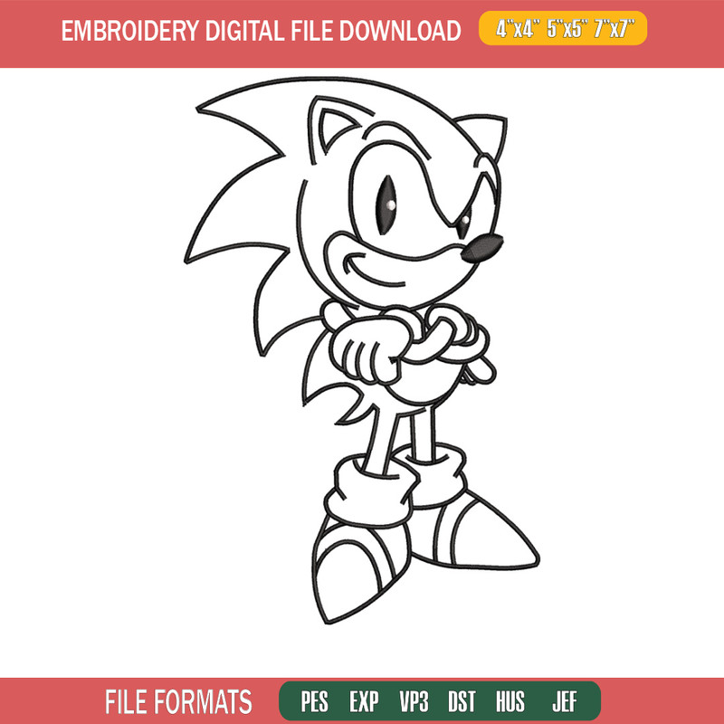 Sonic black white embroidery design, Sonic embroidery, Emb design, Embroidery shirt, Embroidery file, Digital download.jpg