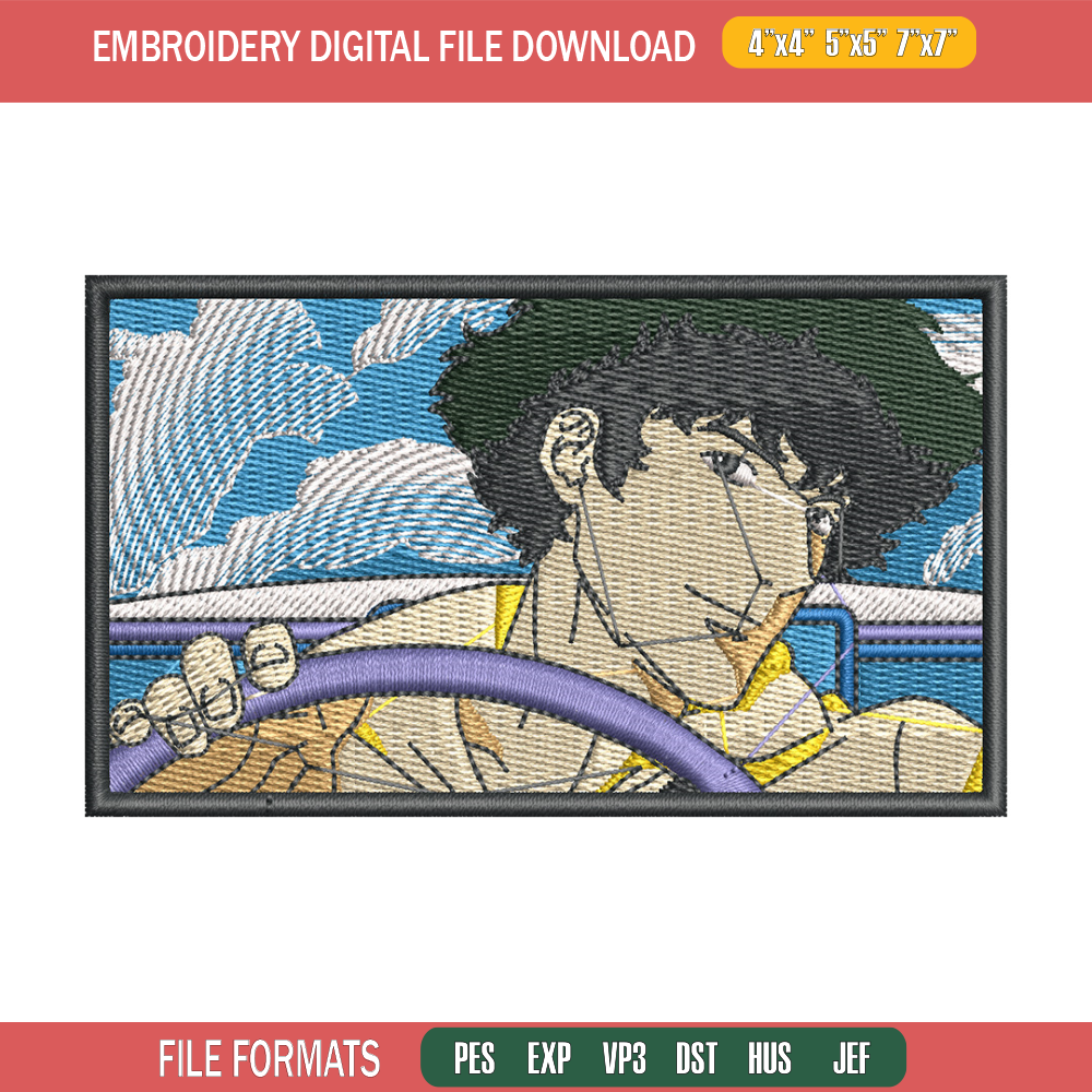 Spike box embroidery design, Cowboy bebop embroidery, Anime design, Embroidery shirt, Embroidery file, Digital download.jpg