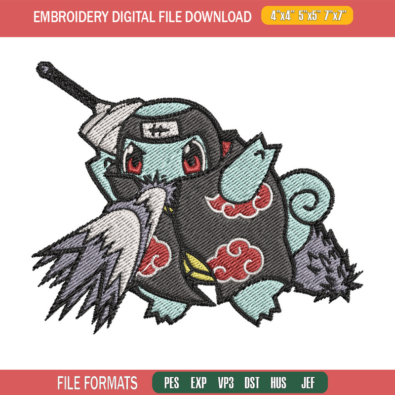 Squirtle kisame embroidery design, Pokemon embroidery, Anime design, Embroidery file, Digital download, Embroidery shirt.jpg