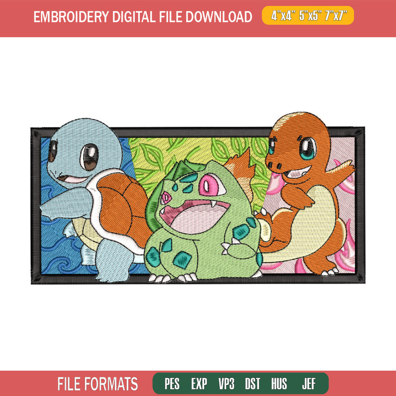 Starter Gen 1 embroidery design, Pokemon embroidery, Anime design, Embroidery shirt, Embroidery file, Digital download.jpg