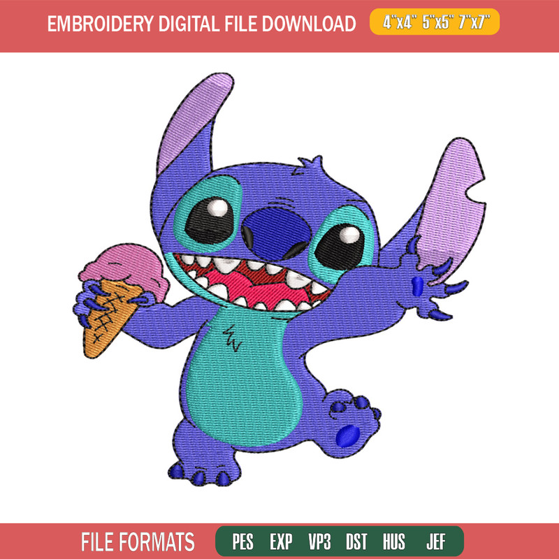 Stitch with Ice Cream embroidery design, cartoon embroidery, logo design, embroidery file, logo shirt, Digital download.jpg