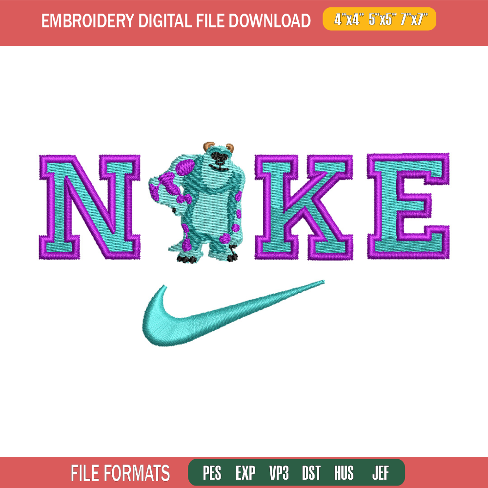 Sullivan nike embroidery design, Disney embroidery, Nike design, Embroidery shirt, Embroidery file, Digital download.jpg