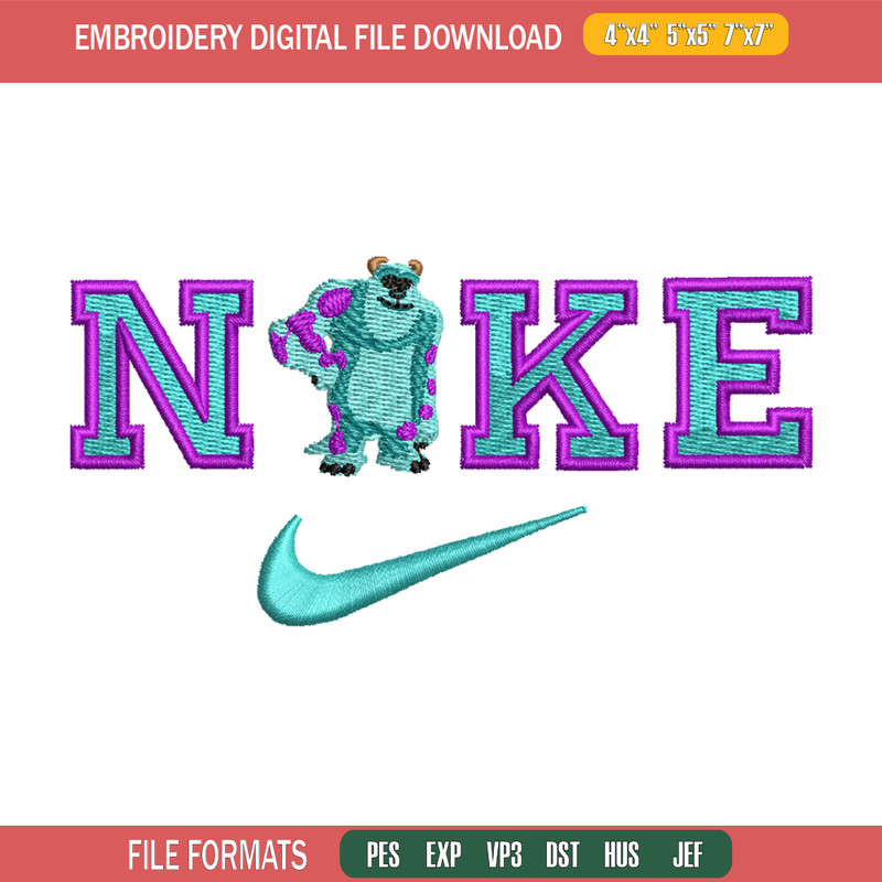 Sullivan nike embroidery design, Disney embroidery, Nike design, Embroidery shirt, Embroidery file, Digital download.jpg