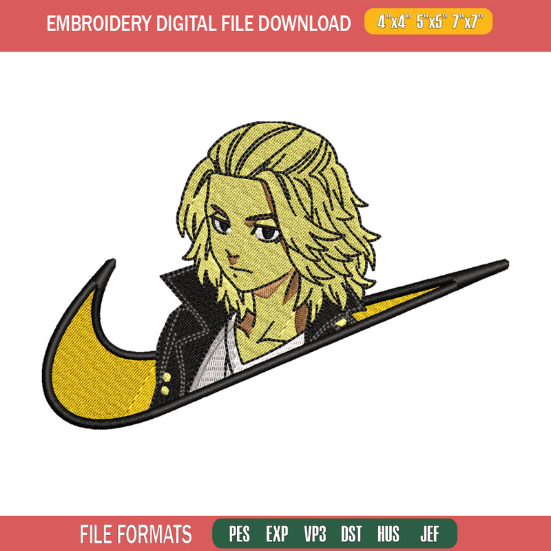 Swoosh Mikey embroidery design, Tokyo Revengers embroidery, Nike design, anime design, anime shirt, Digital download.jpg