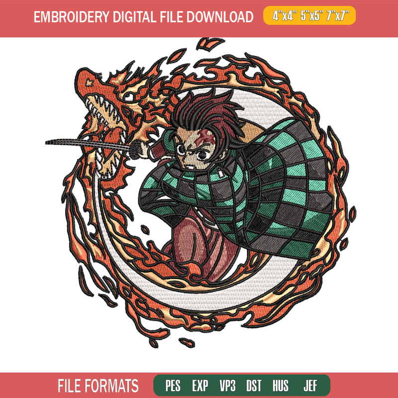 Tanjiro fire embroidery design, Tanjiro embroidery, Anime design, Embroidery shirt, Embroidery file, Digital download.jpg