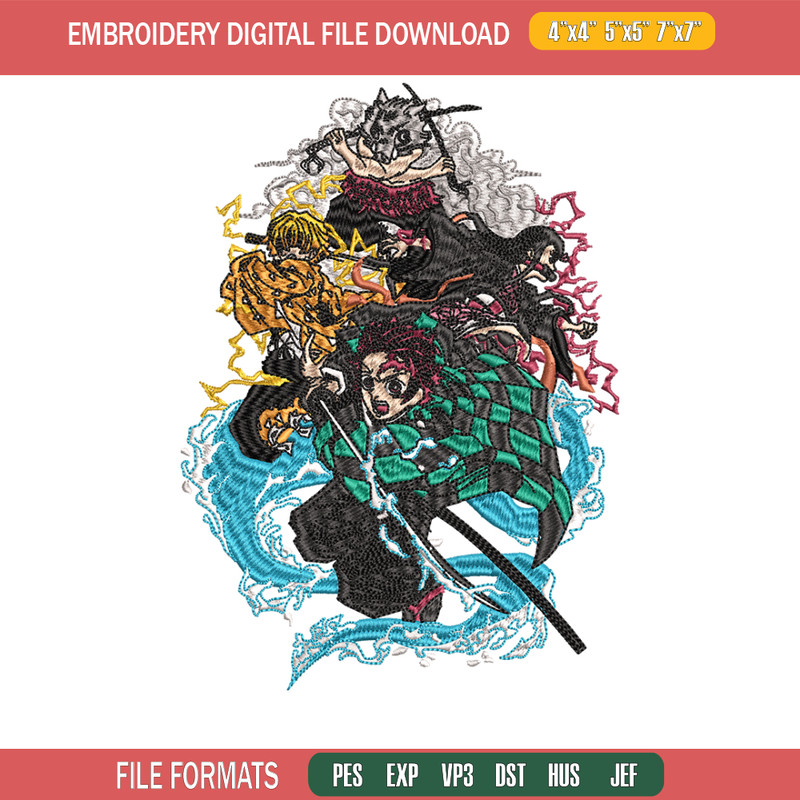 Tanjiro friends embroidery design, Kimetsu no Yaiba embroidery, logo design, anime design, anime shirt, Digital download.jpg