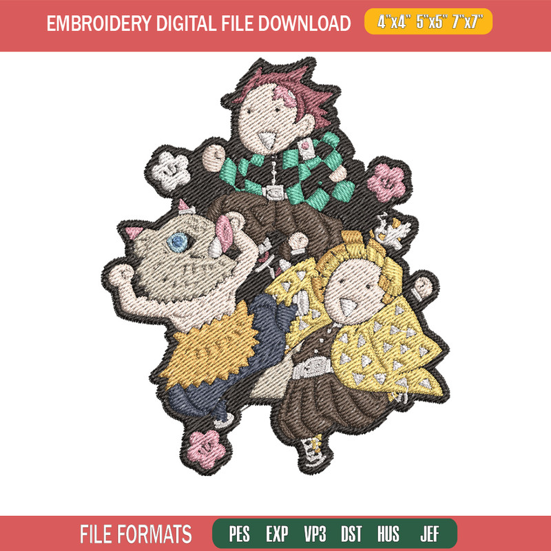 Tanjiro friends embroidery design, Tanjiro embroidery, Embroidery shirt, Embroidery file, Anime design, Digital download.jpg