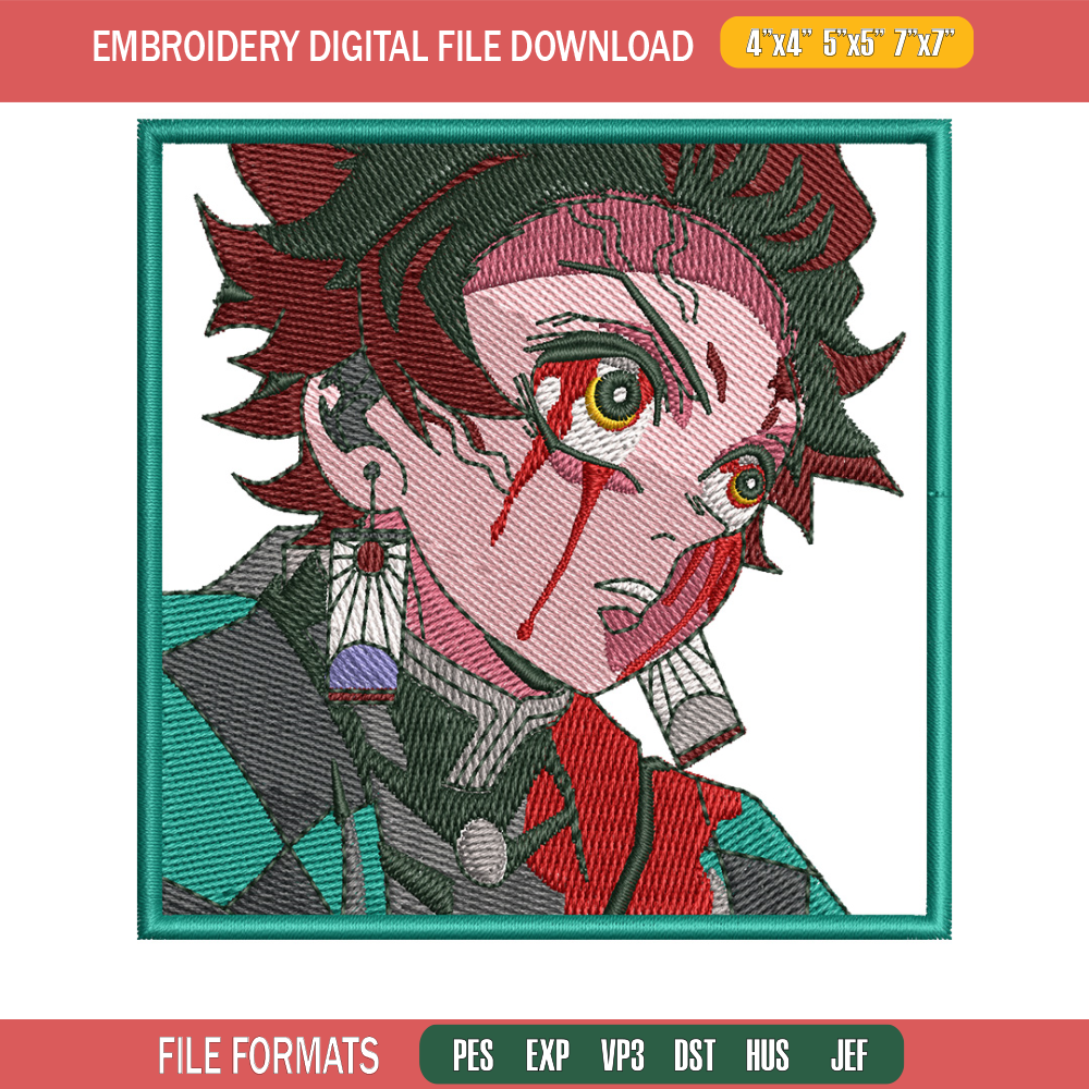 Tanjiro green embroidery design, Tanjiro embroidery, Anime design, Embroidery shirt, Embroidery file, Digital download.jpg
