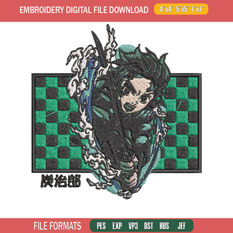 Tanjiro green embroidery design, Tanjiro embroidery, Embroidery shirt, Embroidery file, Anime design, Digital download.jpg