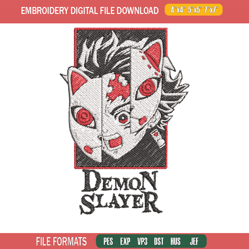 Tanjiro mask embroidery design, Tanjiro embroidery, Embroidery shirt, Embroidery file, Anime design, Digital download.jpg